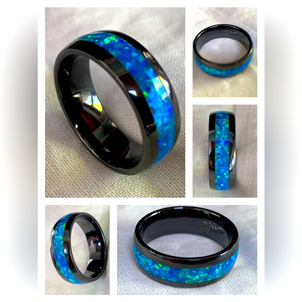 Men’s Black ceramic and Opel ring sz 12